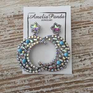 Multicolor Star and Crescent Earrings